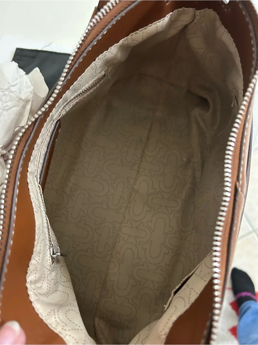 True Religion Cognac Leather Shoulder Bag with Silver Hardware